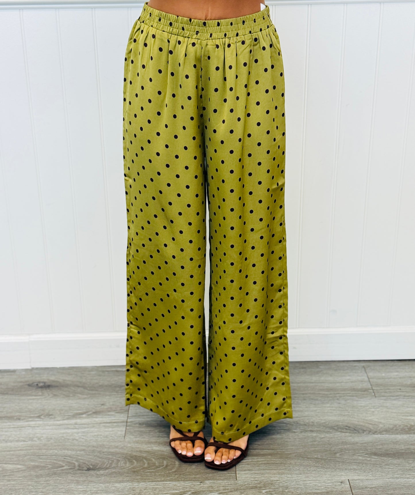 Moss/Choco Polka Dot Satin Pants (Reg.)
