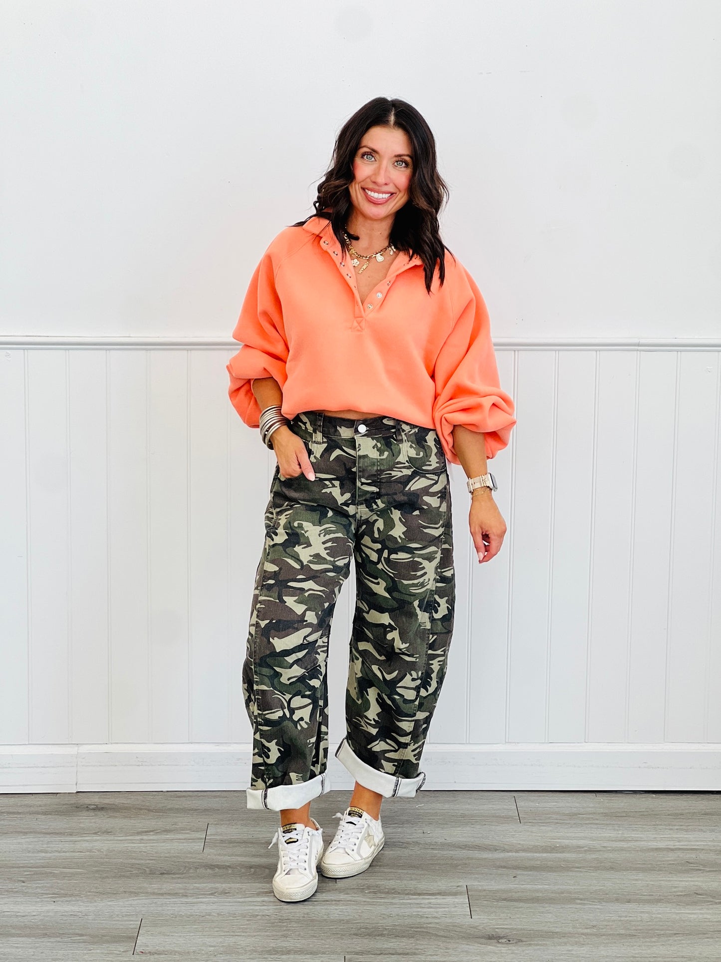 Coral Snap Button Pullover Sweatshirt (Reg.)