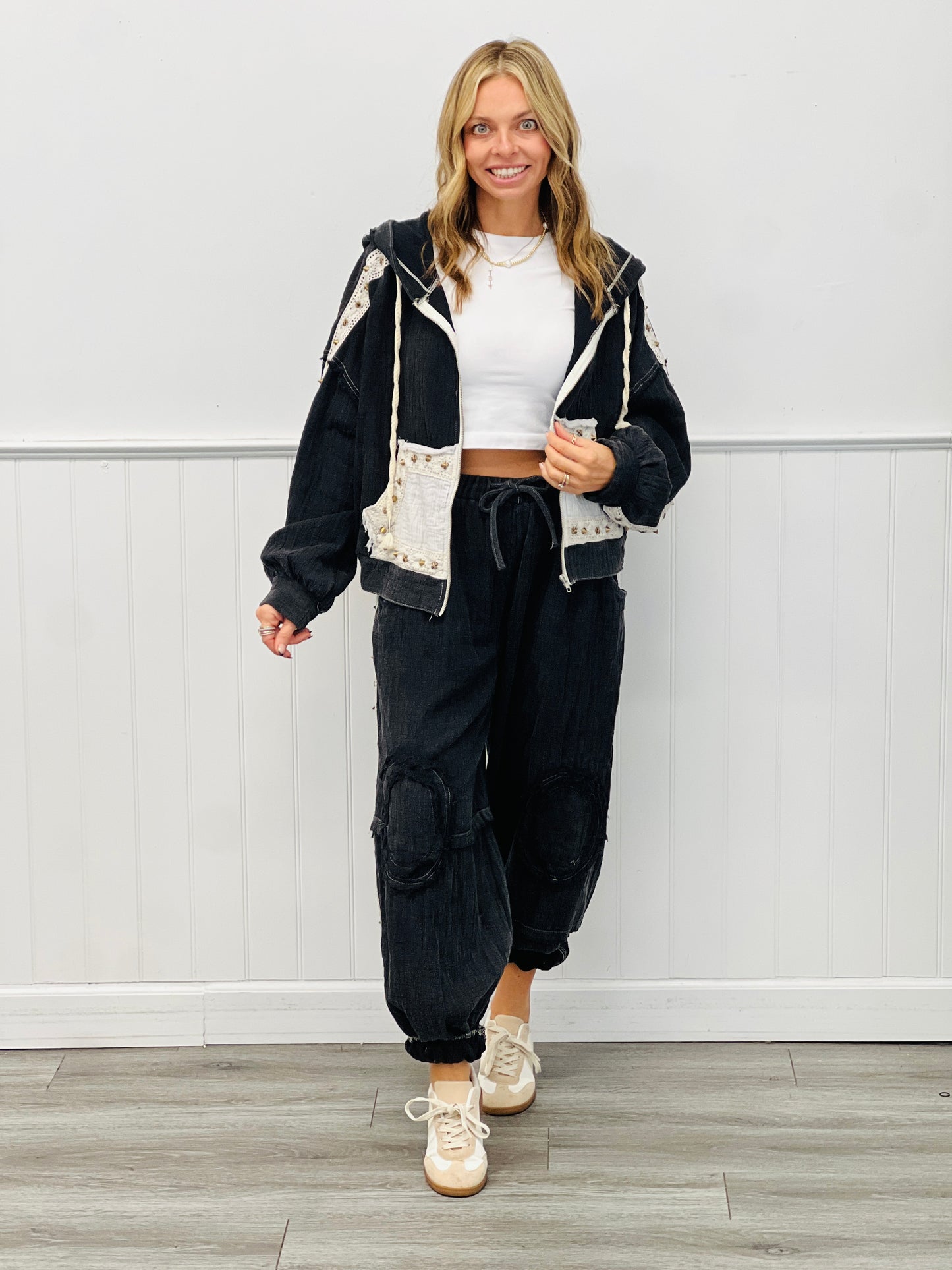 POL Black Double Gauze Studded Hoodie Shacket (Reg.)