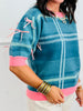 Turquoise Plaid Puff Sleeve Sweater (Reg. and Plus)
