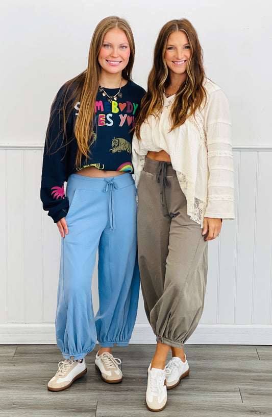 Acid Washed Bubble Pants (Reg. and Plus) - 2 Colors