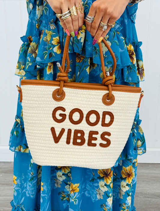 Woven "Good Vibes" Tote