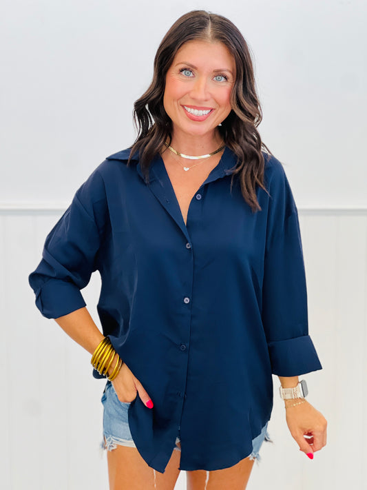 Navy Kathryn Classic Button Down Up (Reg. & Plus)