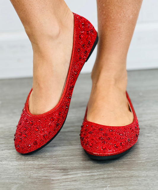 Red Radiant Glow Rhinestone Flats