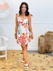 Self Tie V-Neck Print Mini Dress (Reg)