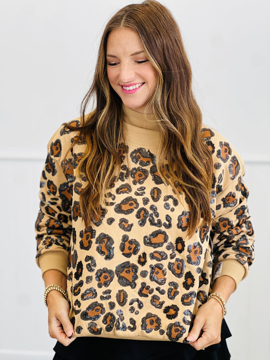 Queen Of Sparkles Leopard Mock Neck Sweatshirt (Reg. and Plus)