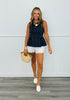 Navy Polka Dot Peplum Top (Reg.)