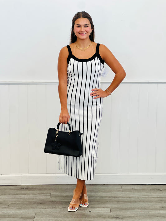 White/Black Stripe Sleeveless Maxi Dress (Reg.)