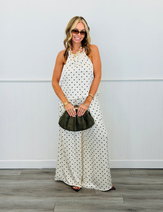 Cream/Black Polka Dot Halter Top & Pant Set (Reg.)