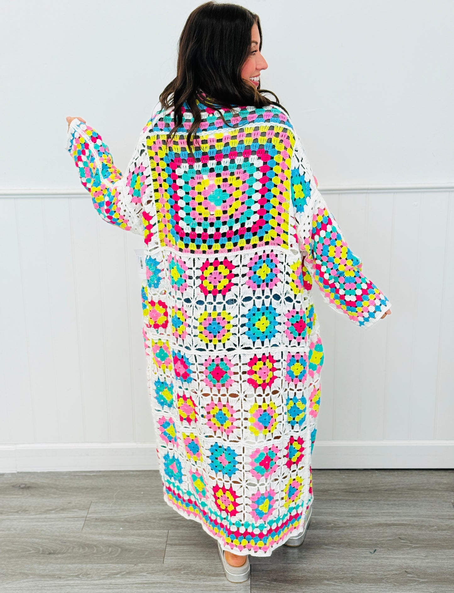 Neon Multi Crochet Longline Cardigan (One Size)