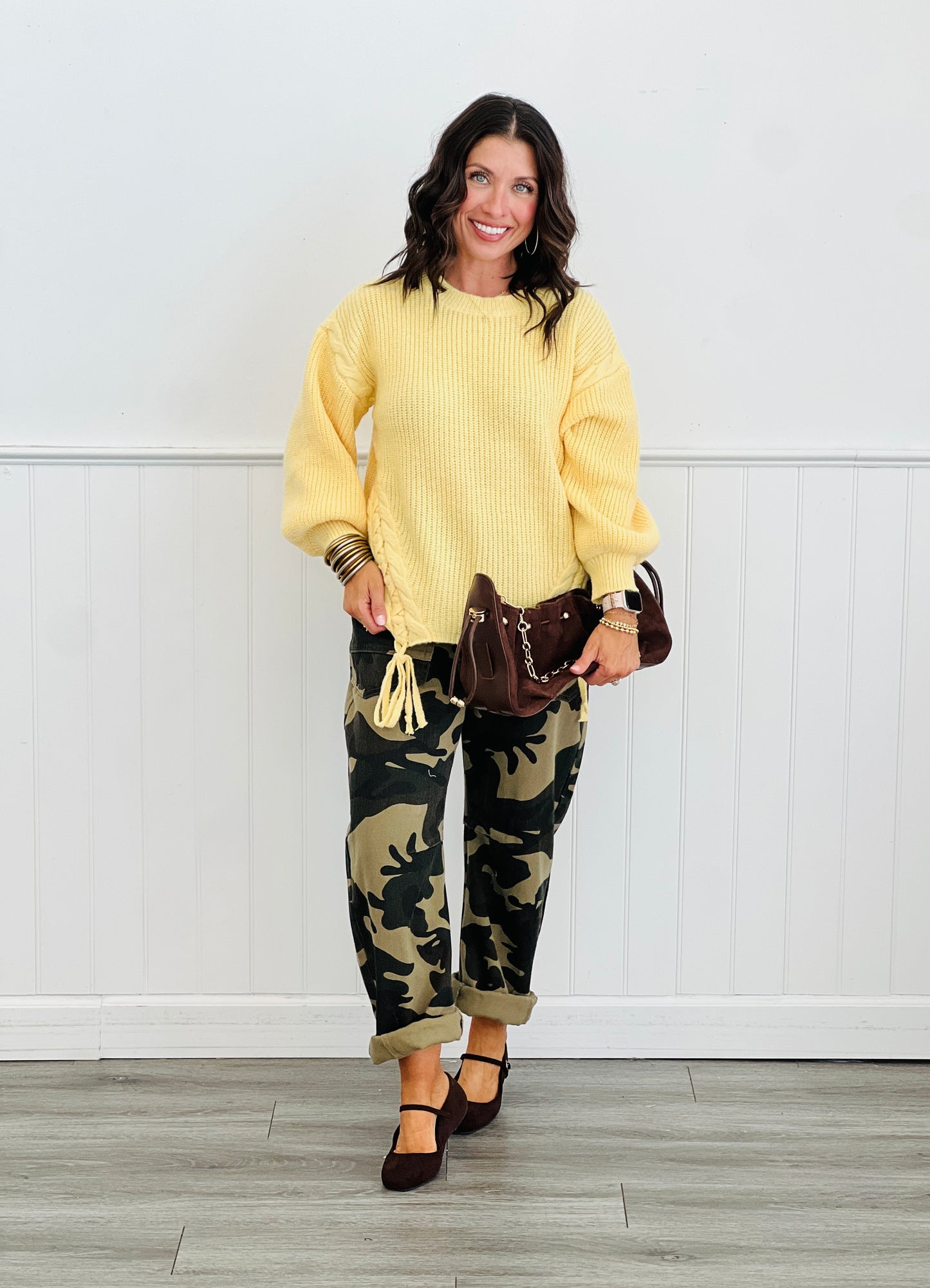 Yellow Ribbed Knit Sweater Top (Reg.)