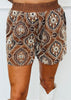 Brown Embroidered Linen Shorts (Reg & Plus)