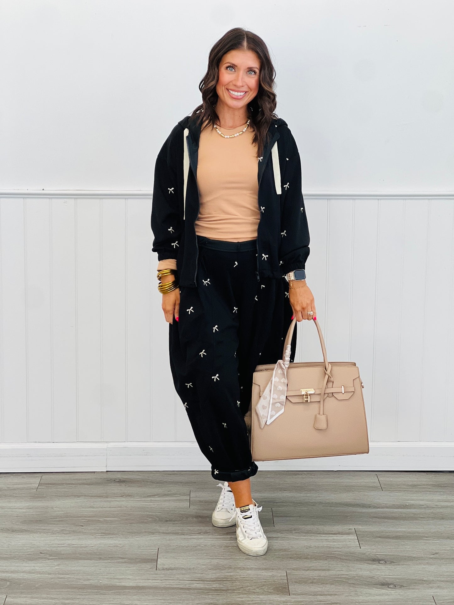 Black Ribbon Embroidery Hoodie (Reg. & Plus)