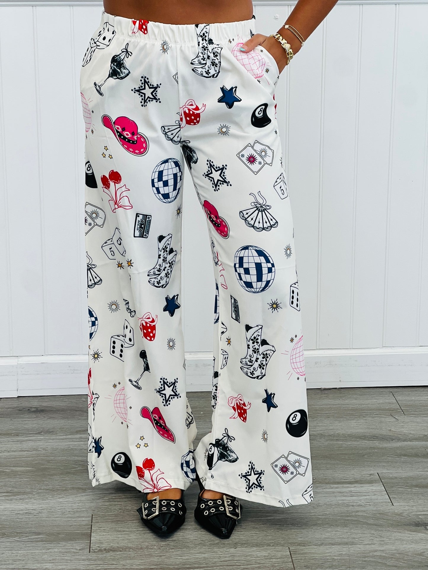 Party Collage Satin Pants (Reg & Plus)-2 Colors
