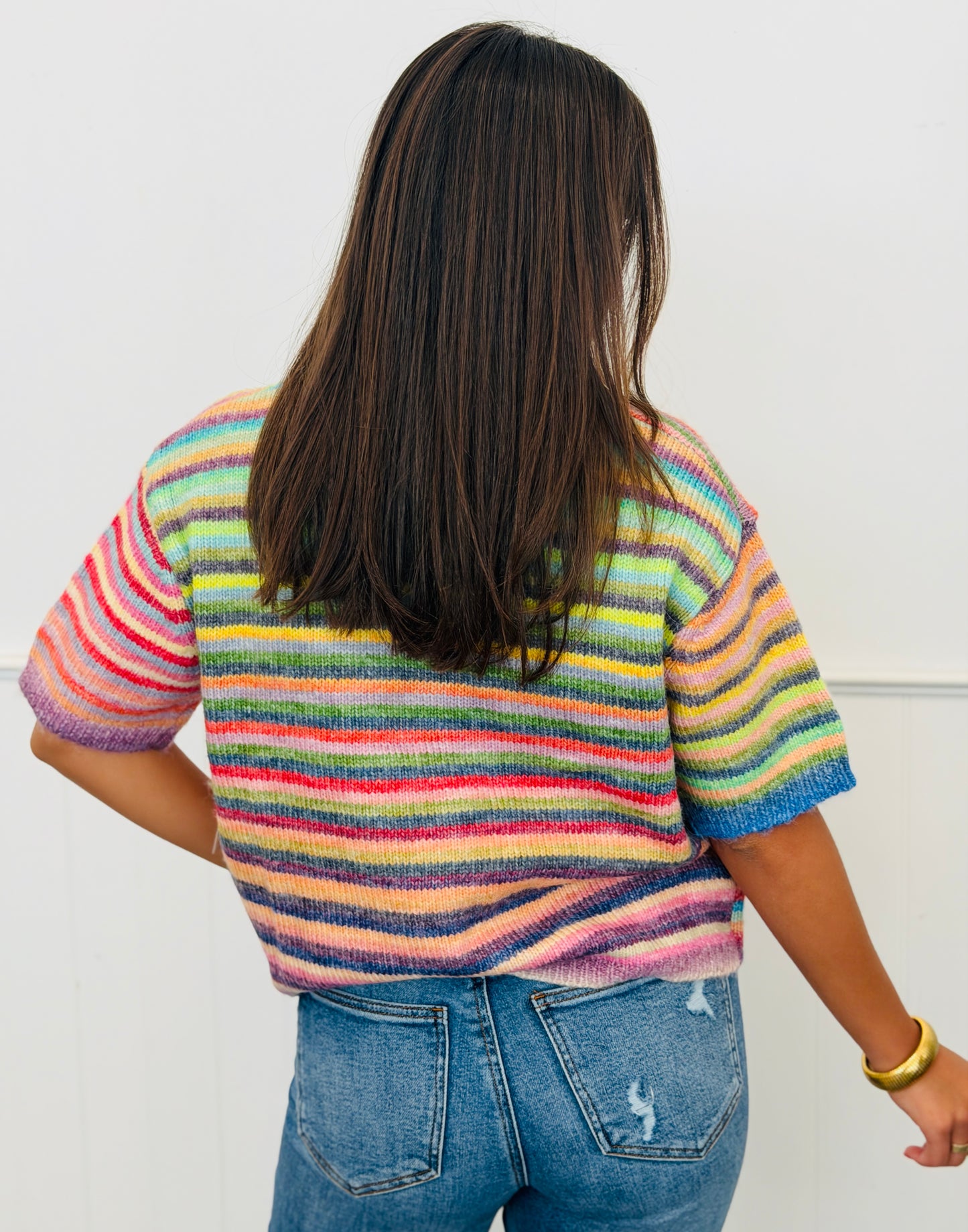 Rainbow Striped Button Up Cardigan (Reg.)