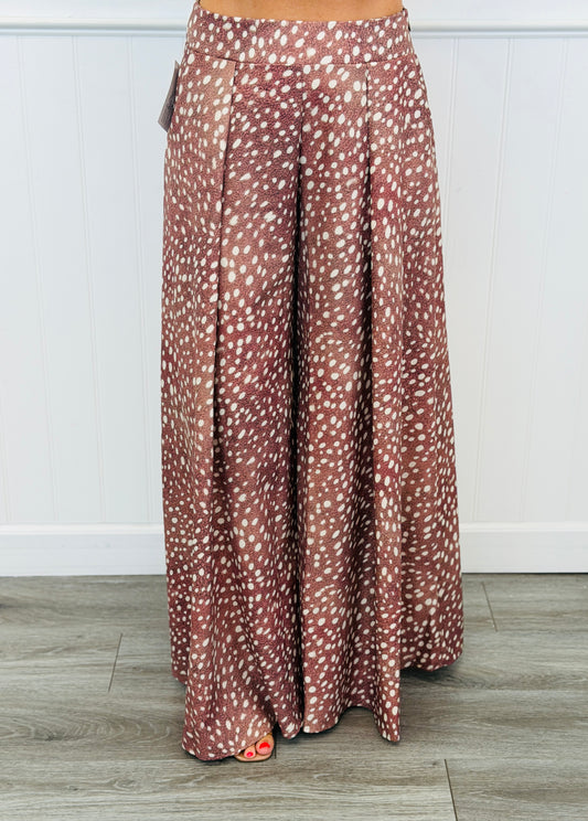 Mocha Deer Print Palazzo Pants (Reg. and Plus)