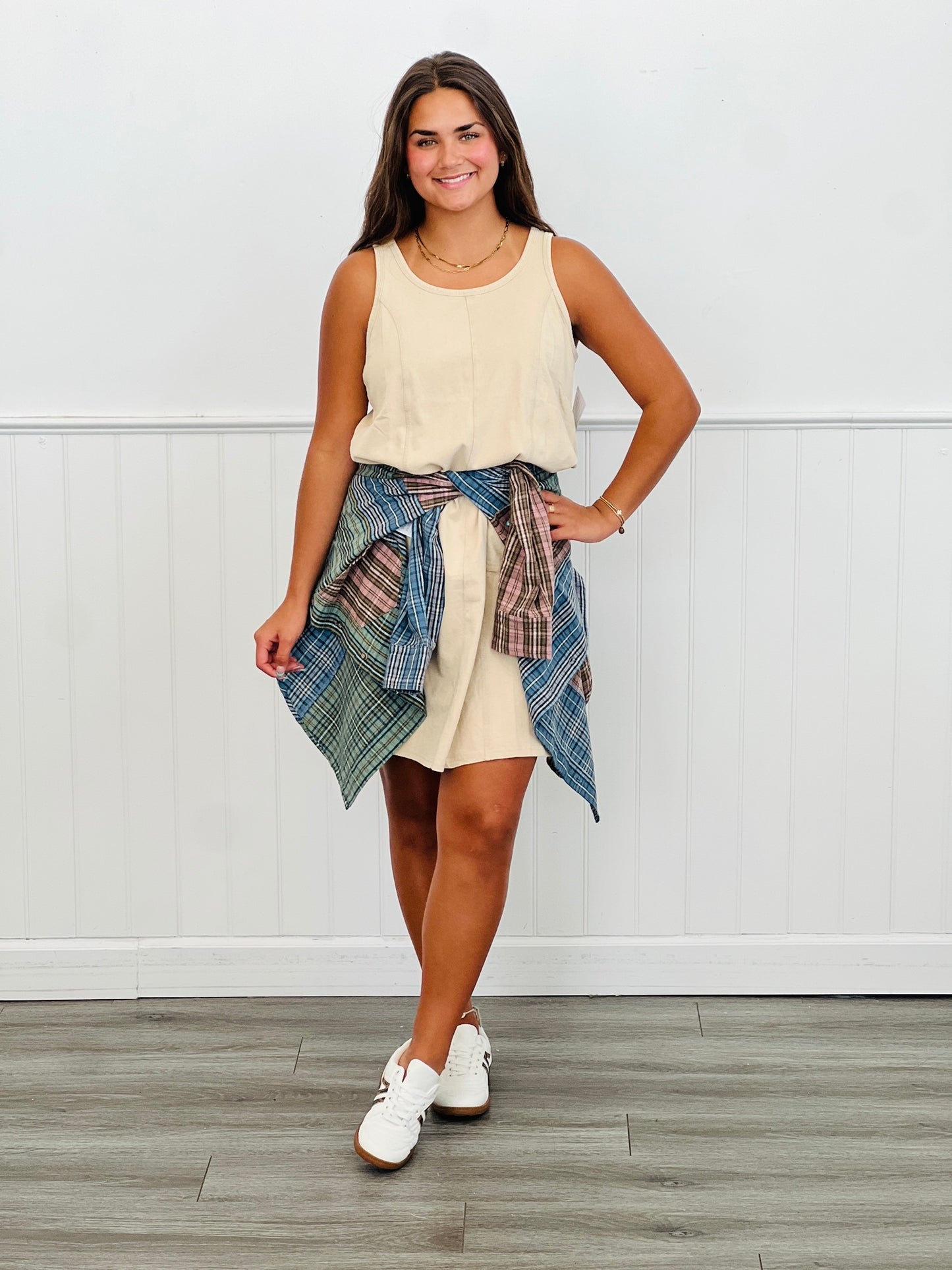 WASHED SLEEVELESS CASUAL DRESS WITH FRONT POCKETS