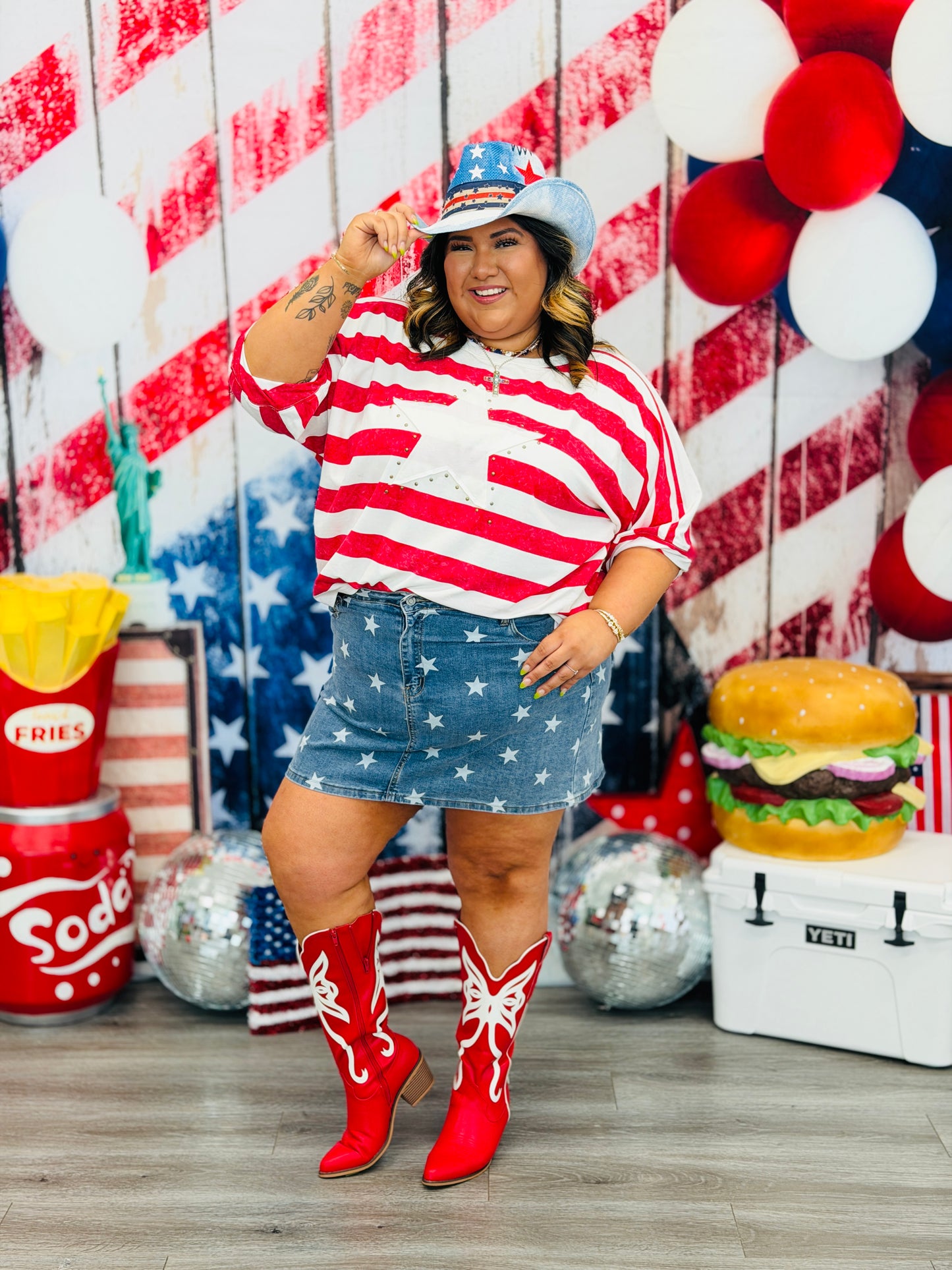 Red/White Striped Star Studded Top (Reg & Plus)