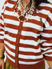 Rust/White Striped Olive Graphic Sweater Cardigan (Reg.)