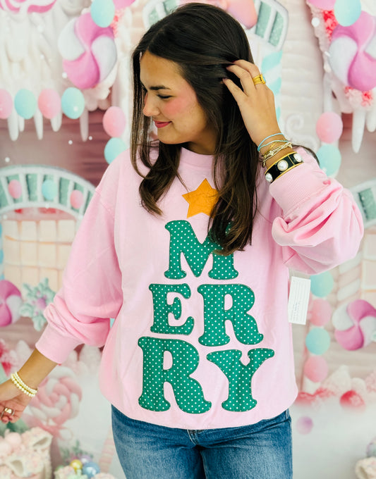 Candy Pink Merry Polka Dot Tree Patch Sweatshirt (Reg.)