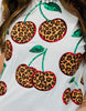 Queen Of Sparkles White Leopard Print Cherry Tee (Reg. and Plus)