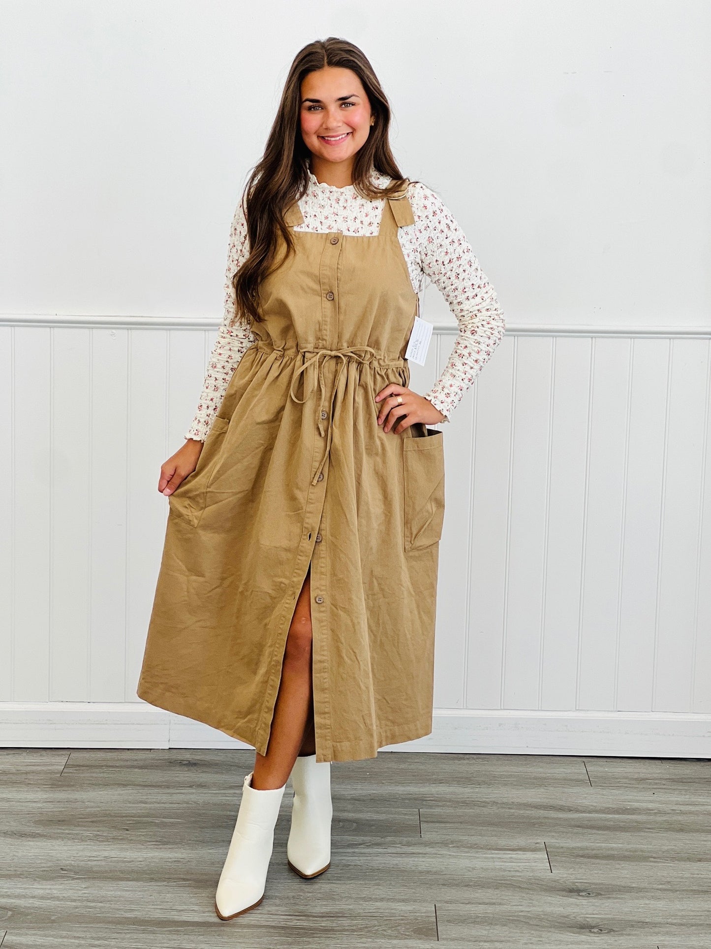 Golden Tan Buckle Strap Midi Dress (Reg.)