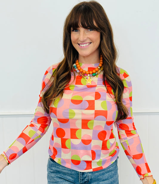Pop Of Personality Mesh Long Sleeve Top (Reg. and Plus)