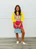 Yellow Polka Dot Leopard Crowned & Colorful Pullover Top (One Size)