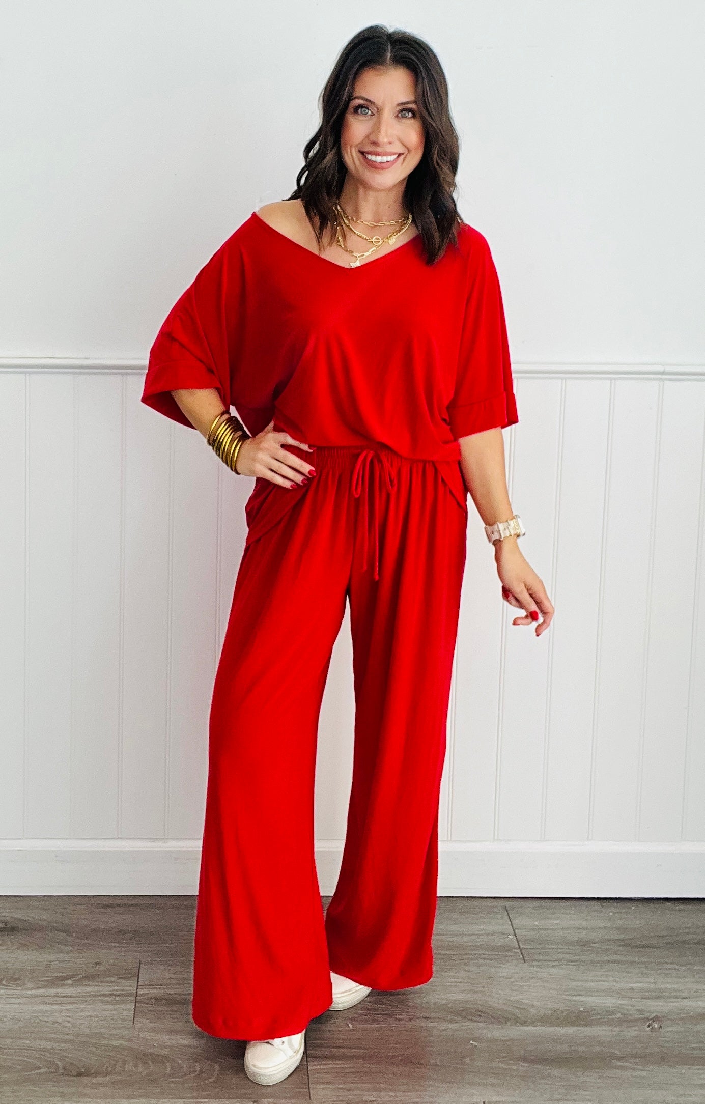 Dear Scarlett Yes Please V-Neck Top & Pants Set (Reg. and Plus) - 8 Colors