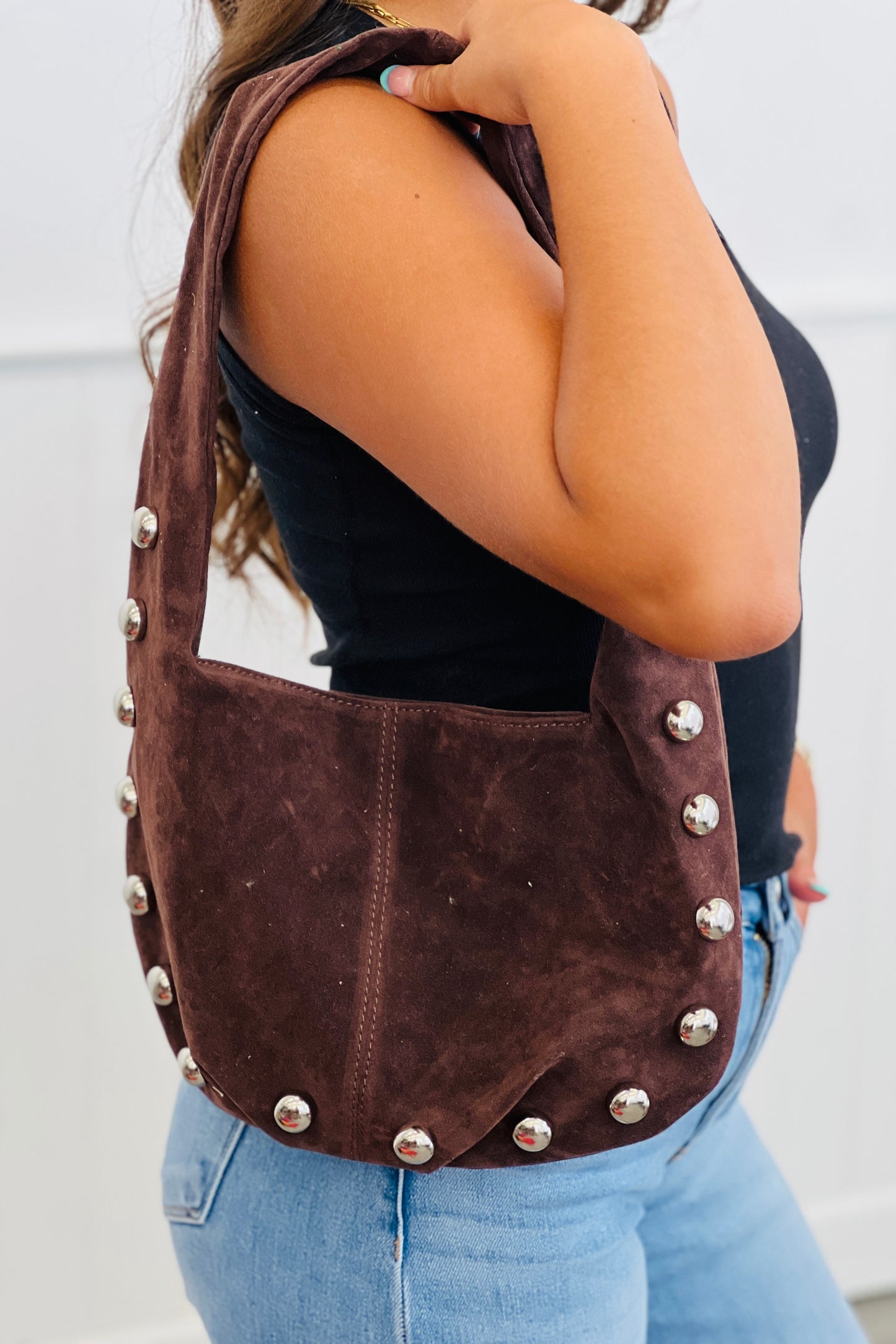 Faux Suede Silver Stud Handbag (3 colors)
