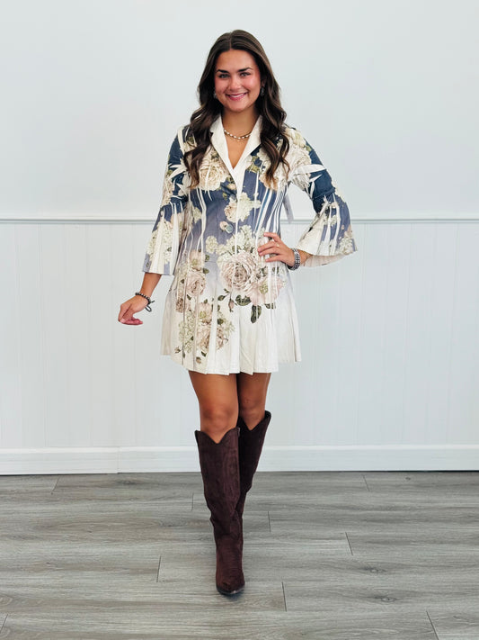 Navy Floral Faux Suede Blazer (Reg. and Plus)