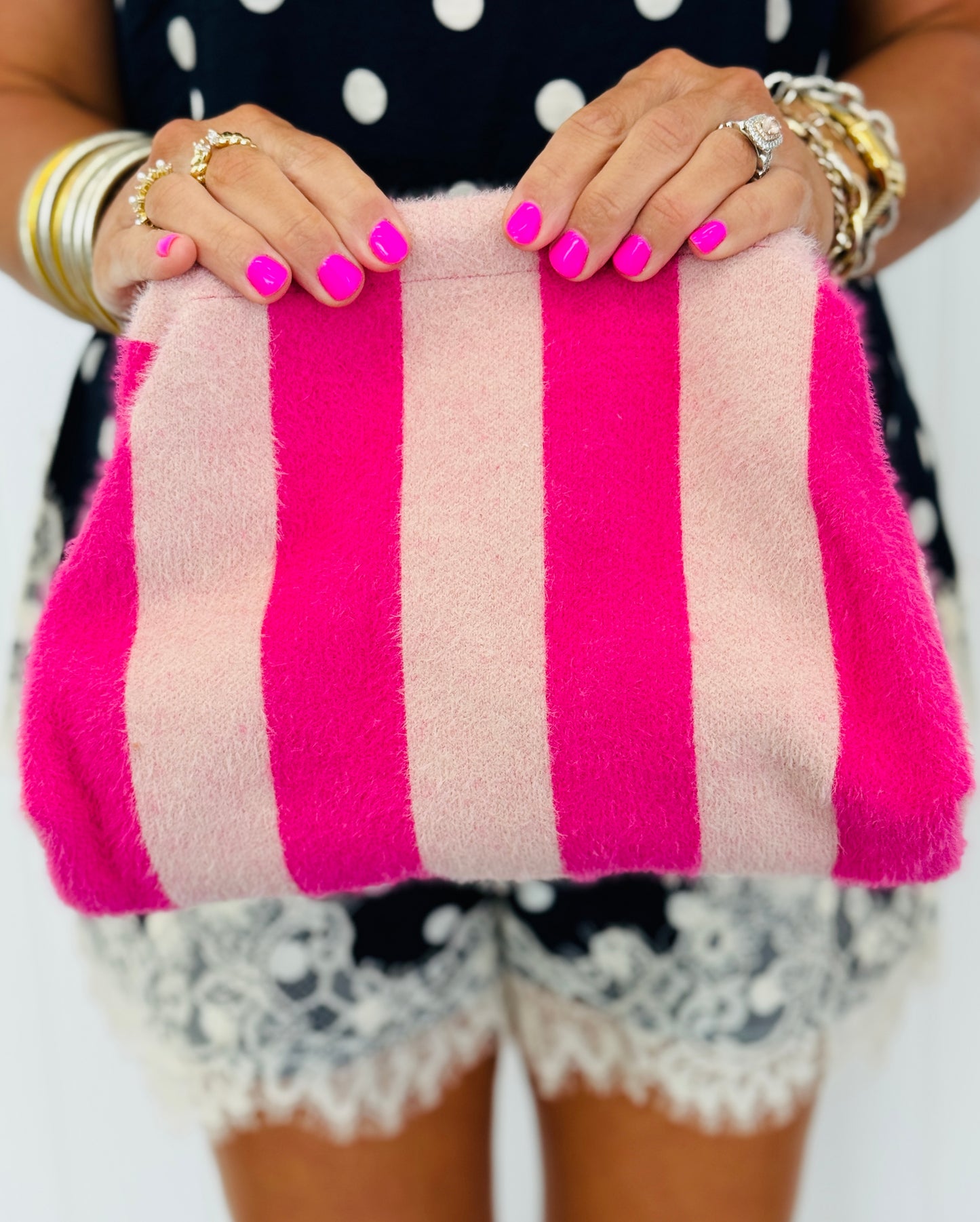 Soho Stripe Design Clutch Bag Makeup Pouch (2 Colors)