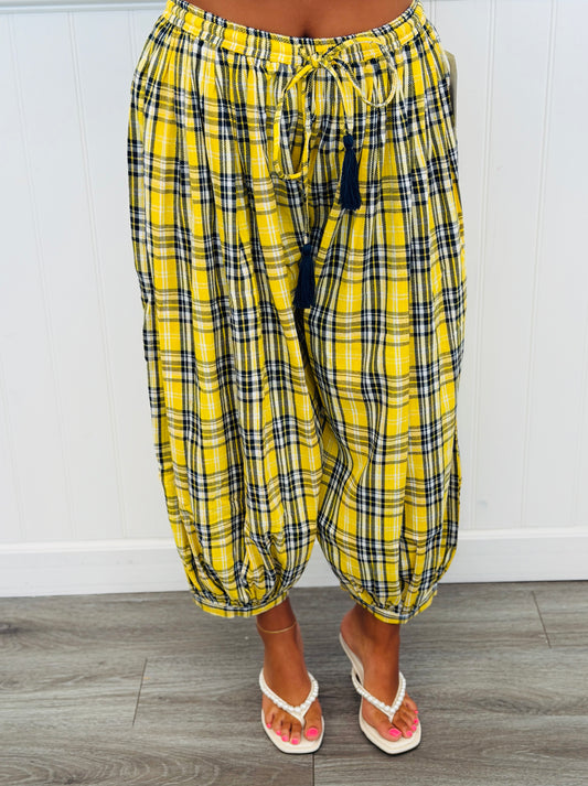 Yellow Plaid Balloon Pants( Reg.)