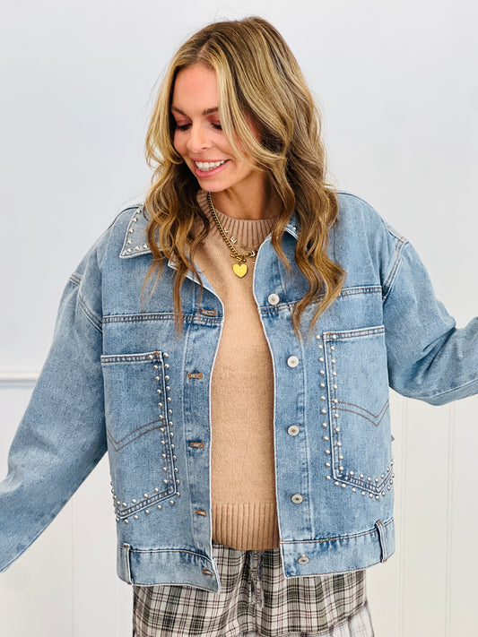 Denim Blue Embellished Jacket (Reg & Plus)