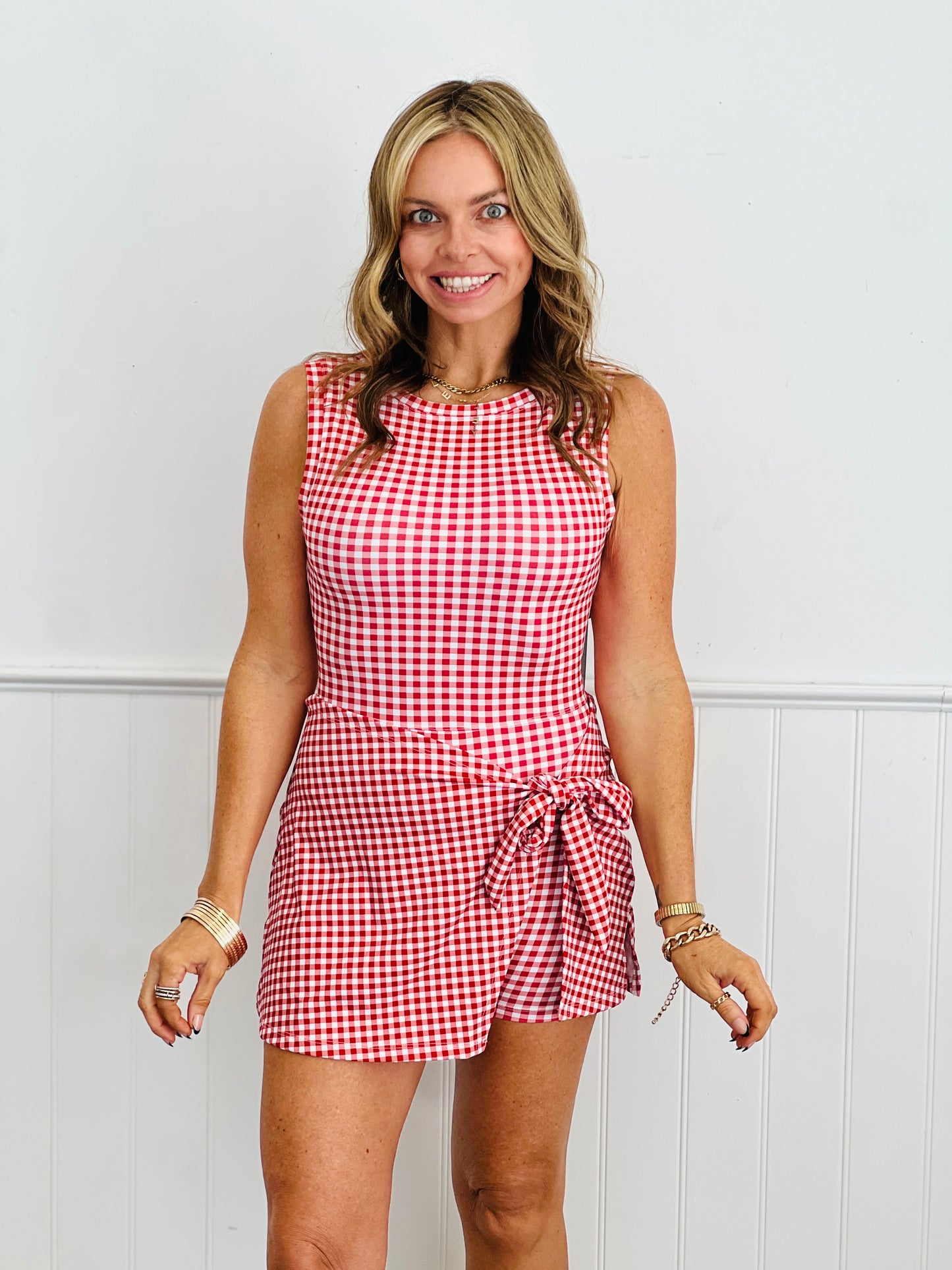 Gingham Sleeveless Wrap Front Mini Dress (Reg.) - 3 Colors