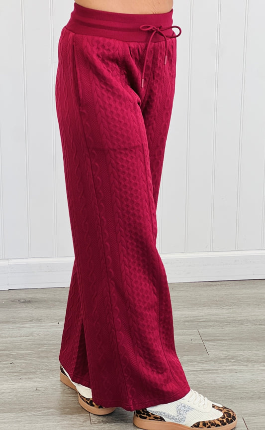 Burgundy Wide Leg Pants (Reg. and Plus)