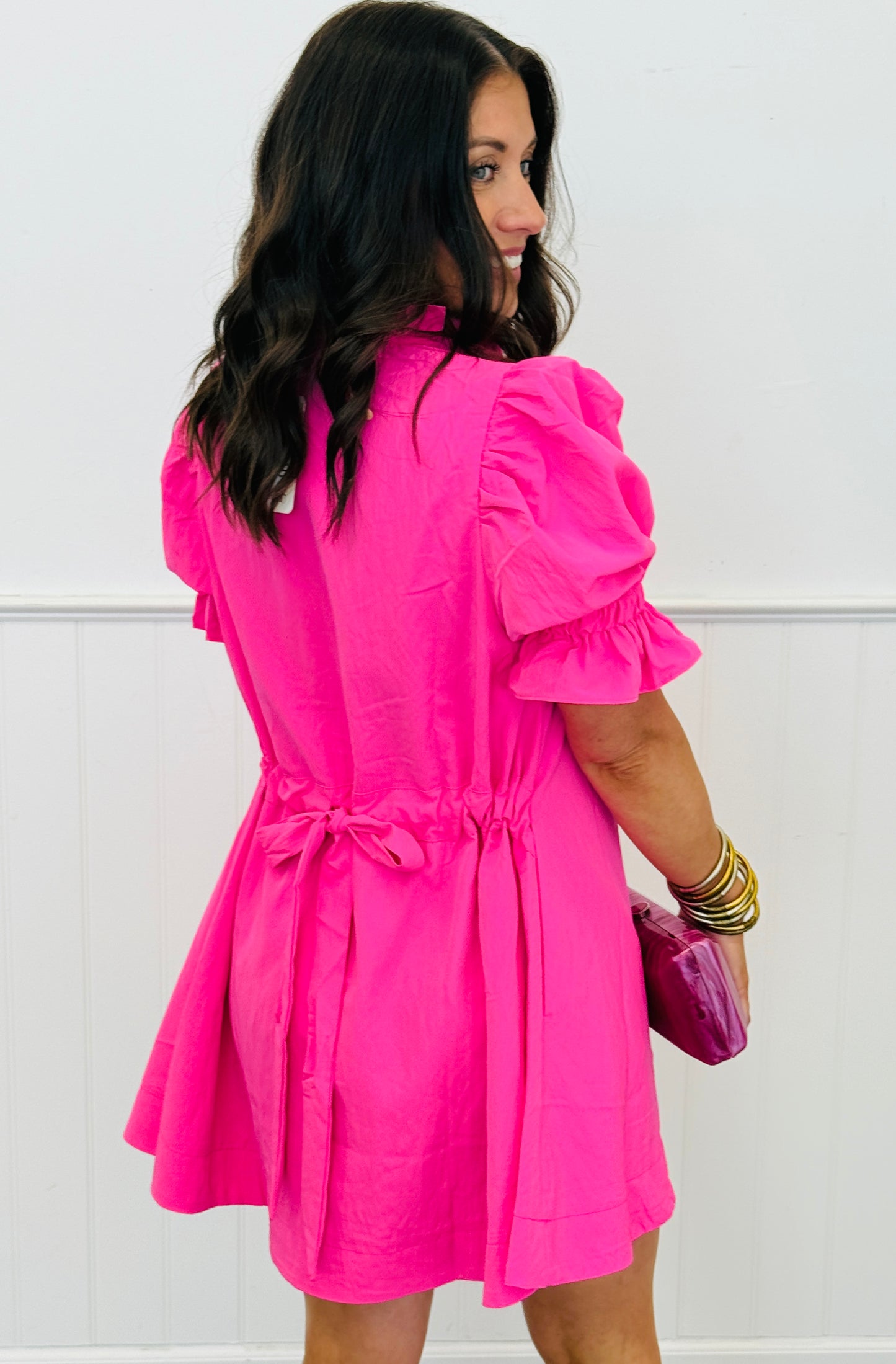 Hot Pink Tie Back Mini Dress (Reg.)