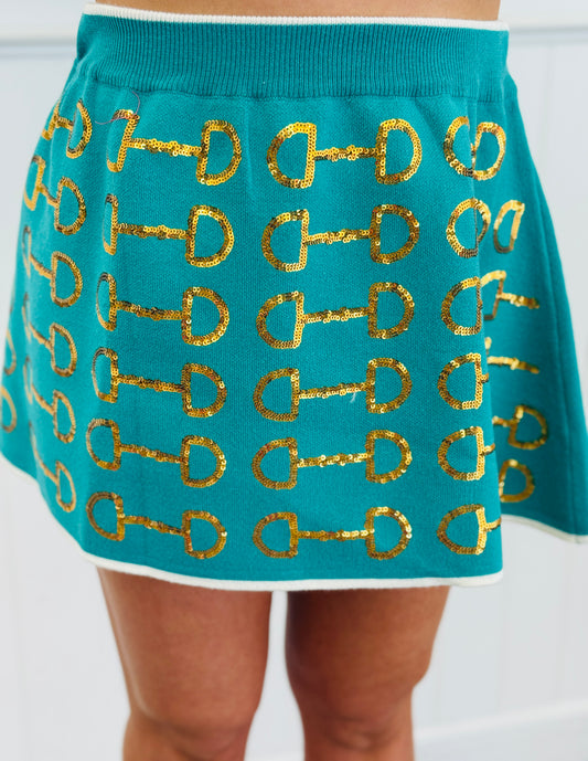 Queen Of Sparkles Mint & Gold Horse Knit Skirt (Reg. & Plus)