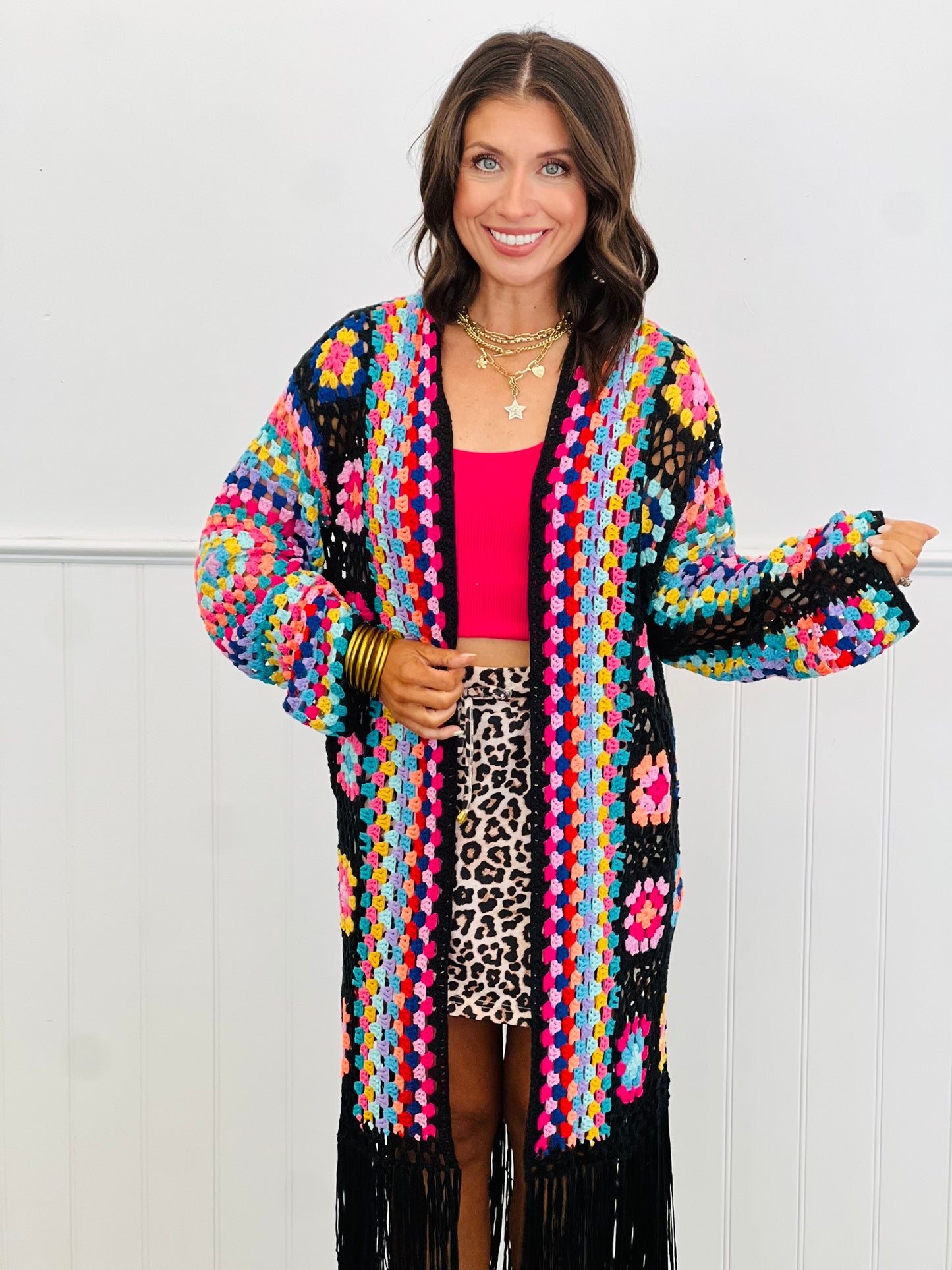 Black Crochet Fringe Cardigan (Reg & Plus)
