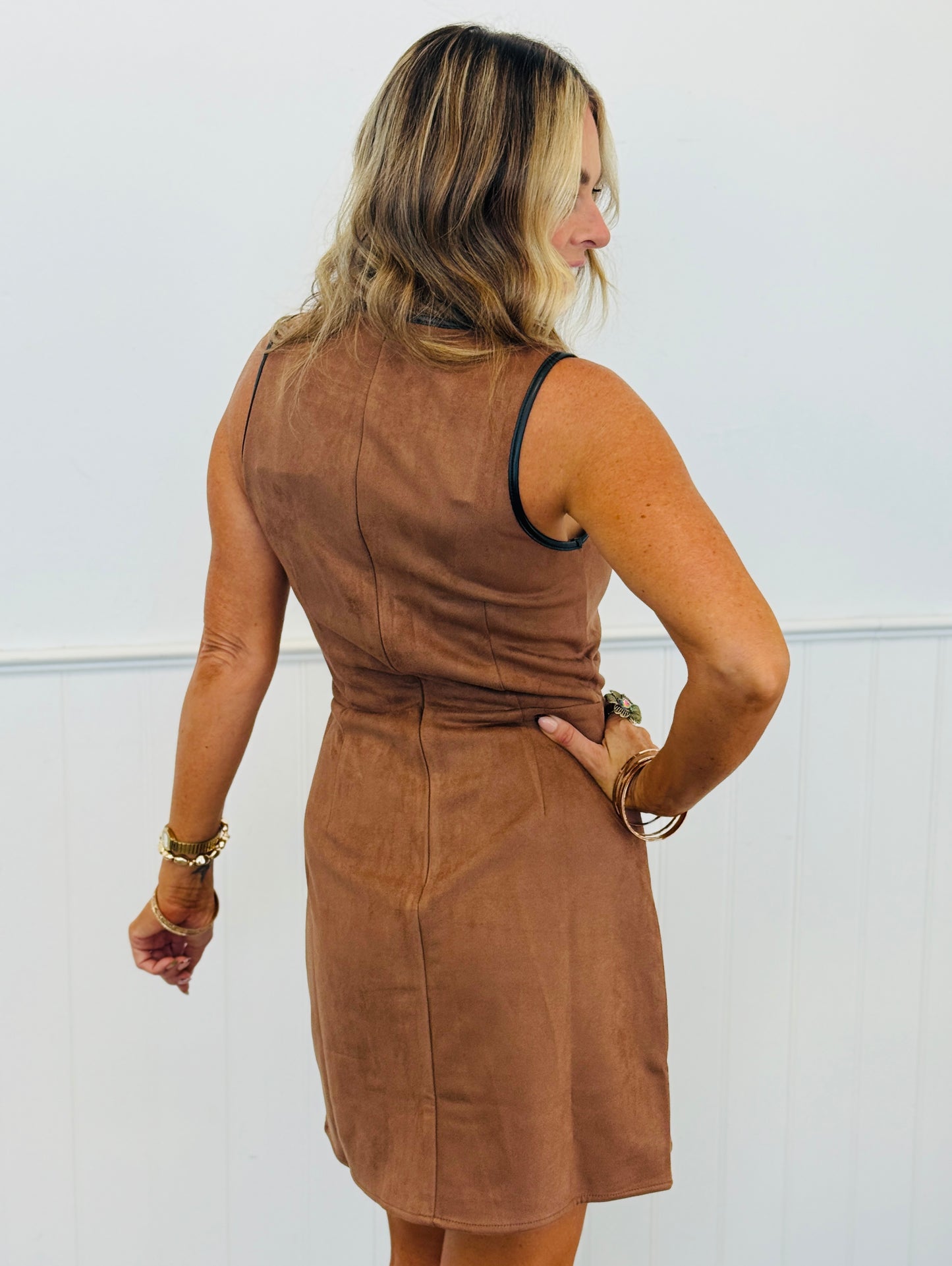 Lt Brown Faux Suede Bow Detailed Dress (Reg.)