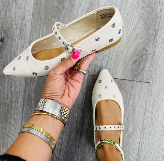 Ivory Studded Charm Flats