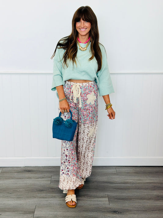 Cream Floral Jogger Pants (Reg & Plus)