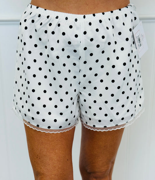 Polka Dot Lace Trim Hem Shorts (Reg.)
