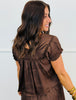 Dk Brown Embroidered Lace Satin Blouse (Reg & Plus)