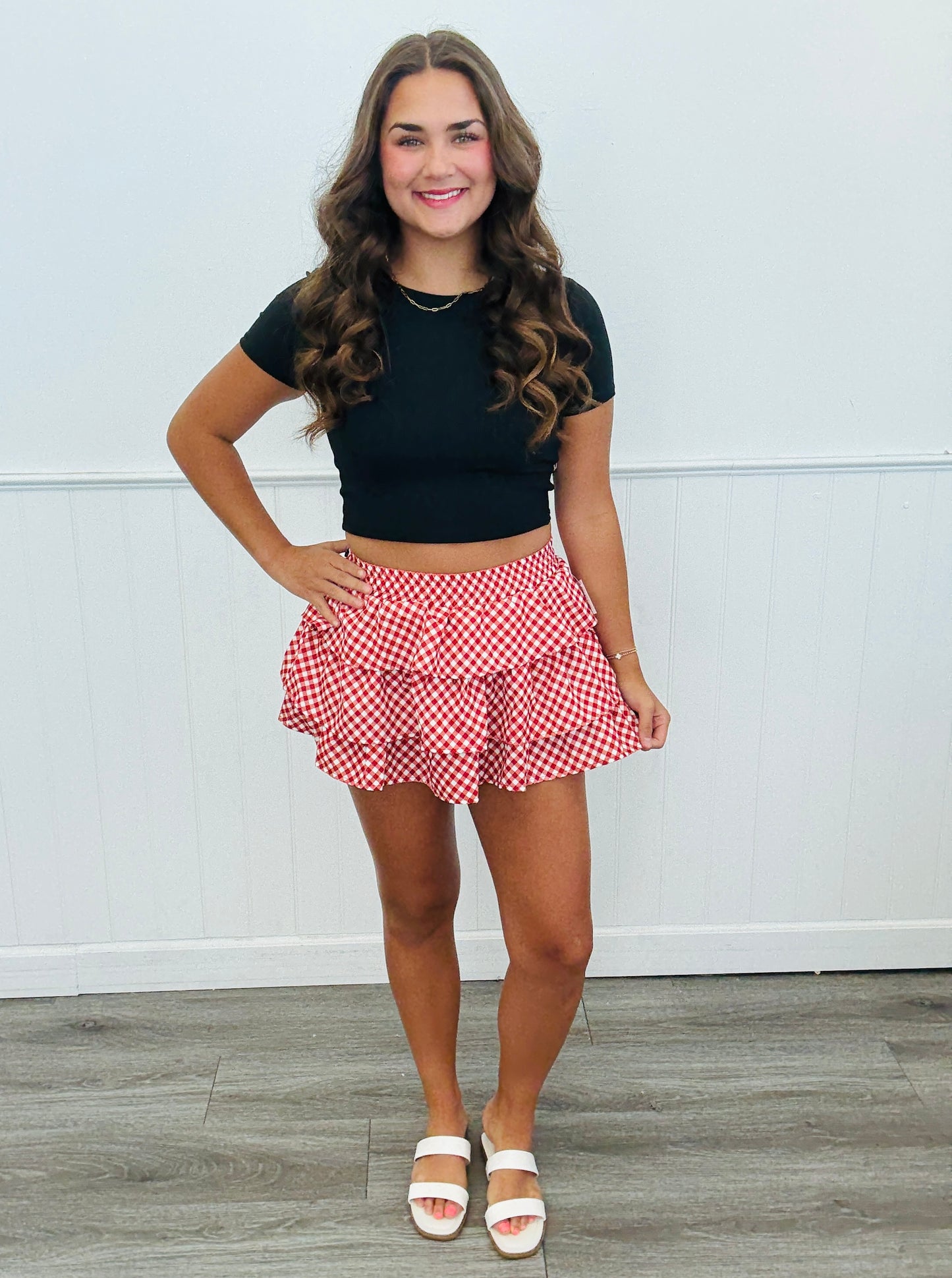 Gingham Ruffled Mini Skort (Reg & Plus)-4 Colors