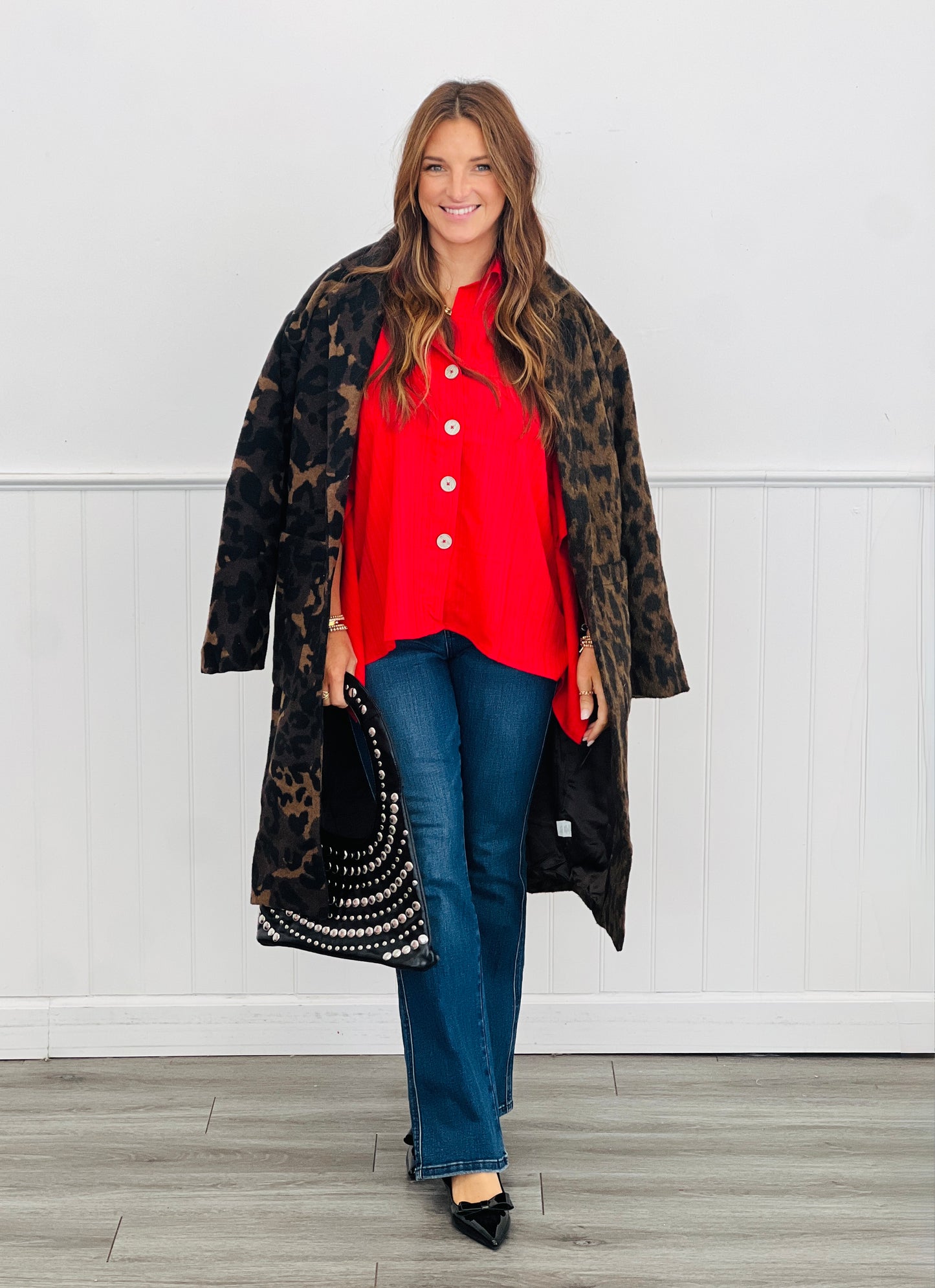 Tan Brown Leopard Print Midi Coat (Reg & Plus)