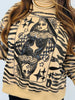 Queen Of Sparkles Tan Sequin Tiger Print Card Logo Sweatshirt (Reg. and Plus)