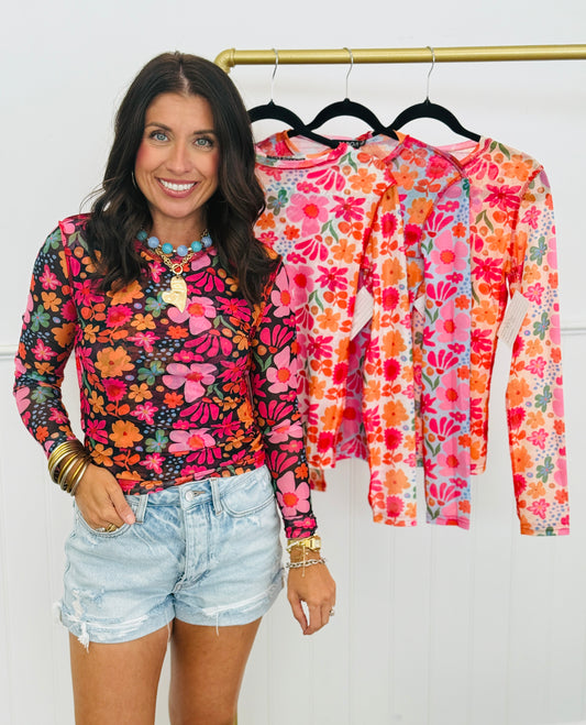 Floral Print Mesh Blouse (Reg.) - 4 Colors