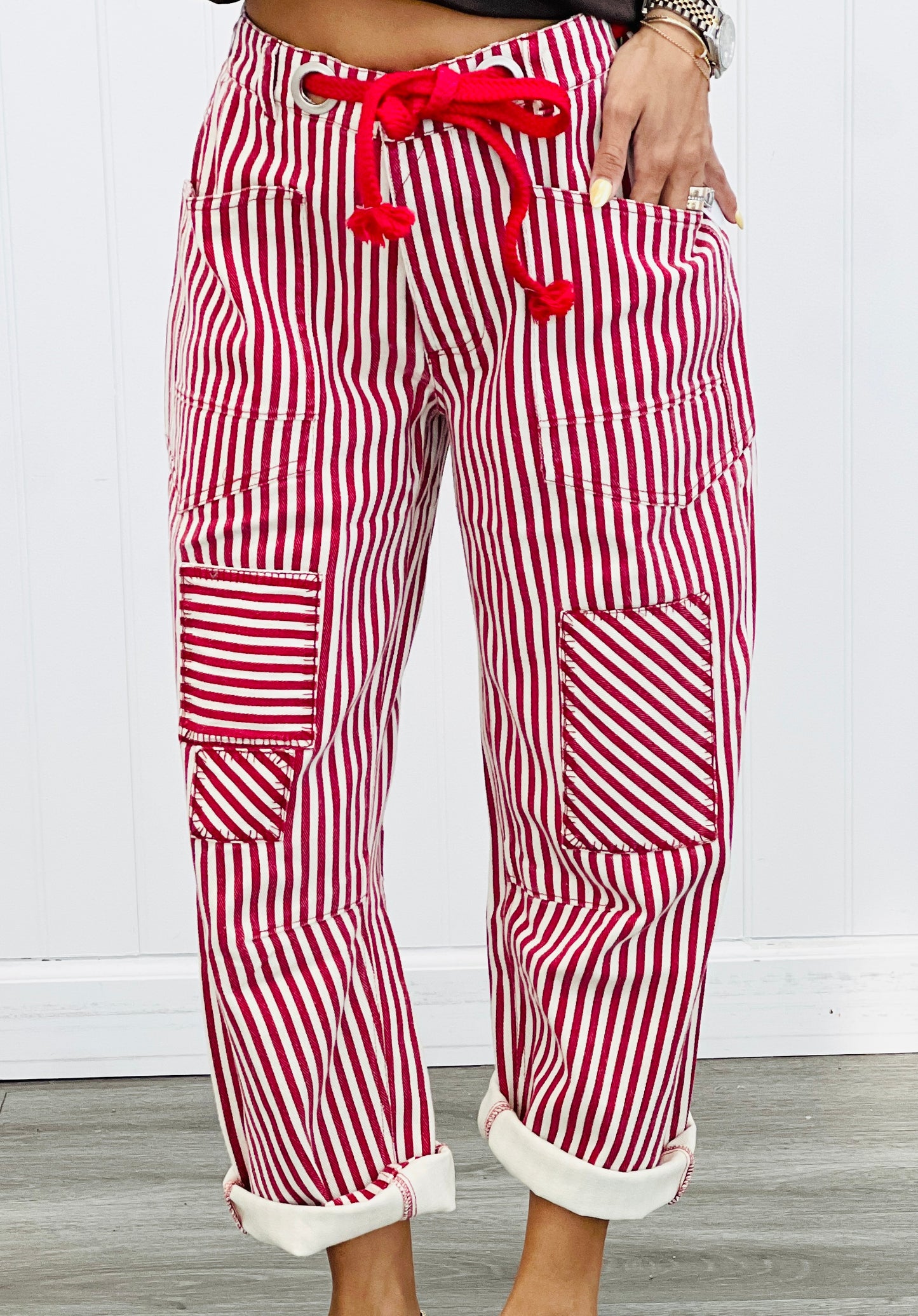 Striped Twill Barrel Pants (Reg.)-2 Colors