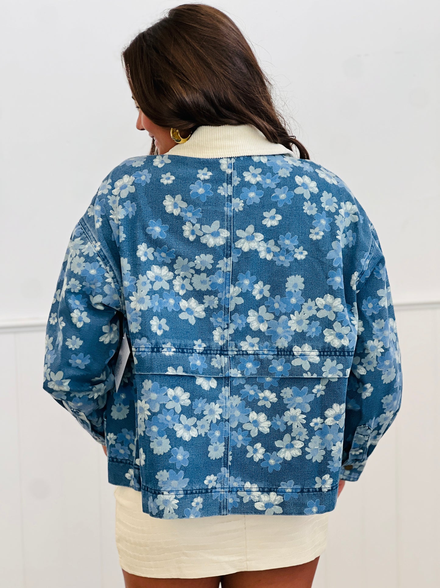Denim Blue On Blue Floral Print Jacket (Reg.)